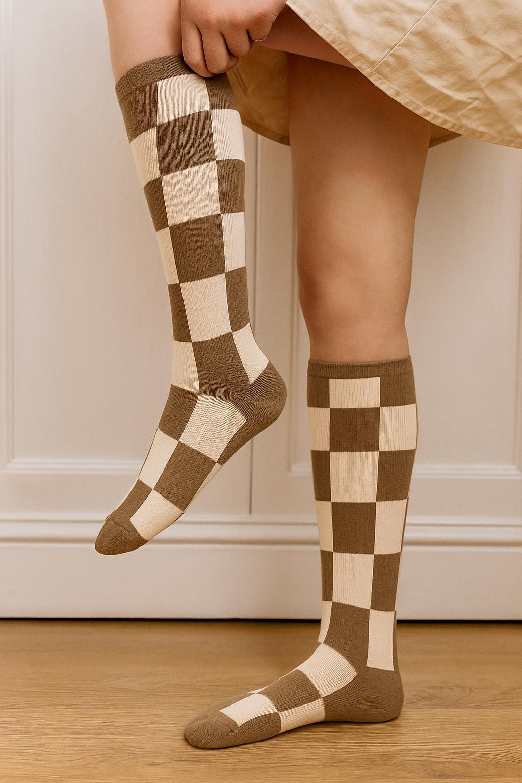 Checkerboard Knee Length Socks